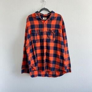 Timberland Orange/Navy Plaid Cotton Button-Down Long-Sleeve Shirt XXL‎ Workwear